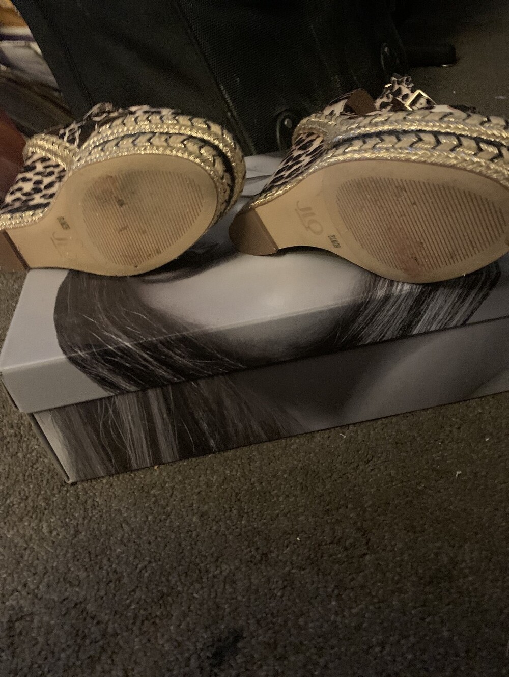 Jennifer Lopez Leopard-Print Wedge Sandals with Gold Trim - Picture 6 of 6